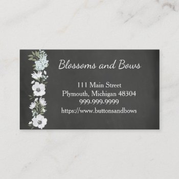 Chalkboard Flower Shop Business Card White Flowers by ProfessionalDevelopm at Zazzle