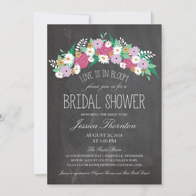 Chalkboard Flowers in Bloom Bridal Shower Invitation (Front)