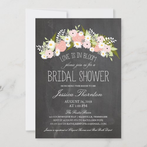 Chalkboard Flowers in Bloom Bridal Shower Personalized Invite