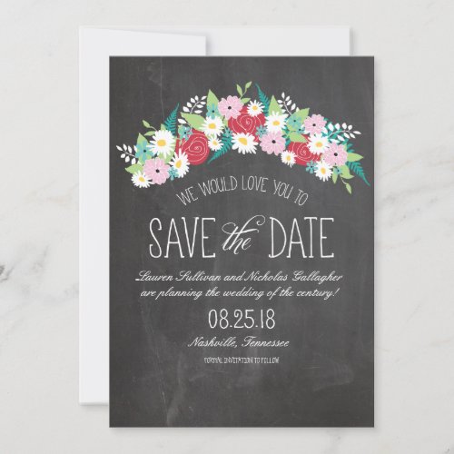 Chalkboard Flowers in Bloom Save the Date