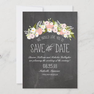 Chalkboard Flowers in Bloom Save the Date