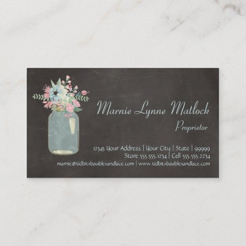 Chalkboard Flowers Rustic Mason Jar Modern Floral Business Card