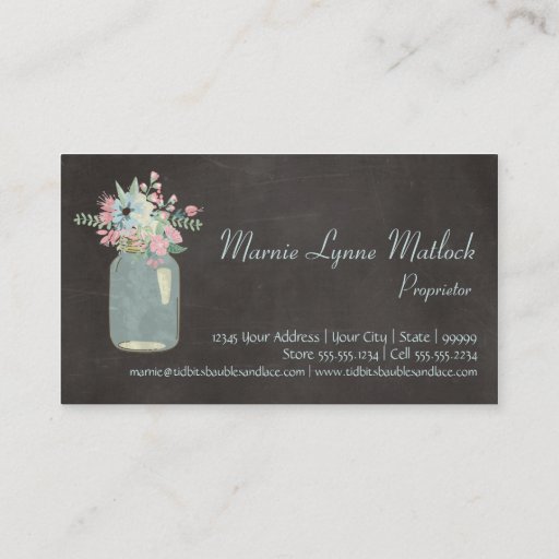 Customizable Chalkboard Flowers Rustic Mason Jar Modern Floral Business Card Templates