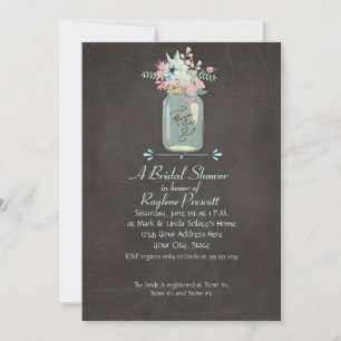 Chalkboard Flowers Rustic Mason Jar Modern Floral Invitation