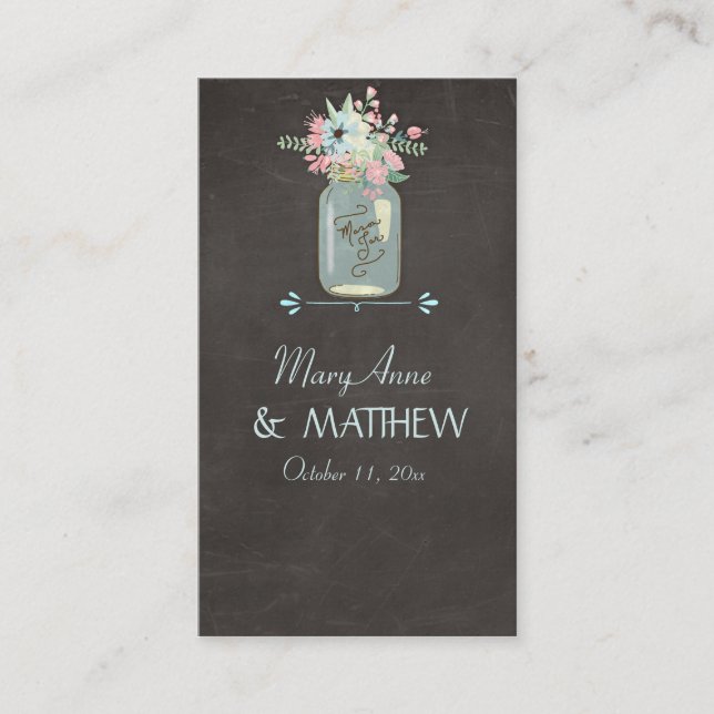 Chalkboard Flowers Rustic Mason Jar Modern Floral Place Card (Front)