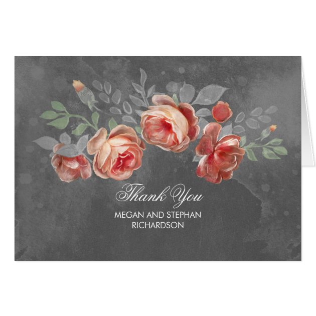 Chalkboard Flowers Rustic Wedding Thank You Card