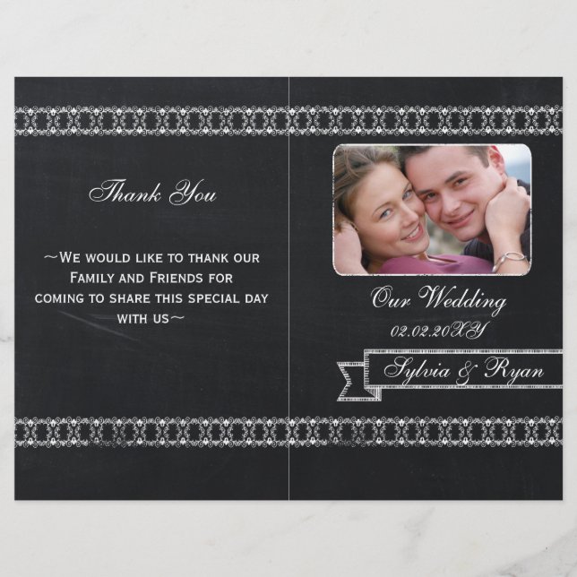 chalkboard Folding Photo wedding programs (Front)