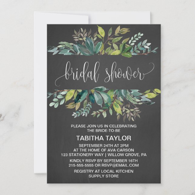 Chalkboard Foliage Bridal Shower Invitation (Front)
