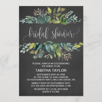 Chalkboard Foliage Bridal Shower Invitation by FreshAndYummy at Zazzle
