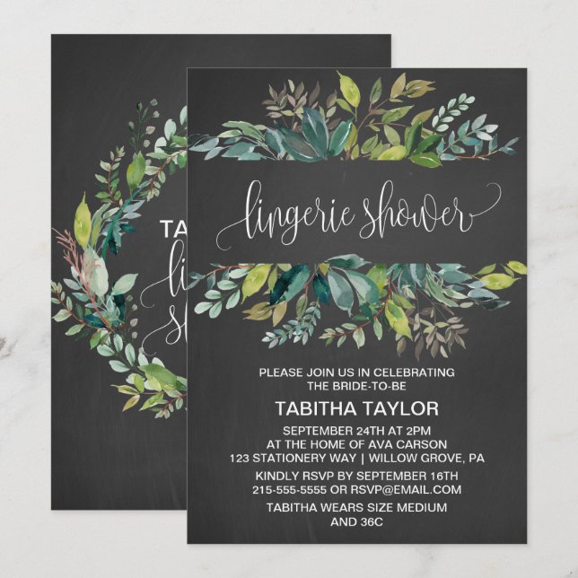 Chalkboard Foliage Lingerie Shower Invitation (Front/Back)