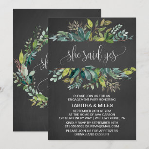Chalkboard Foliage She Said Yes Engagement Party Invitation