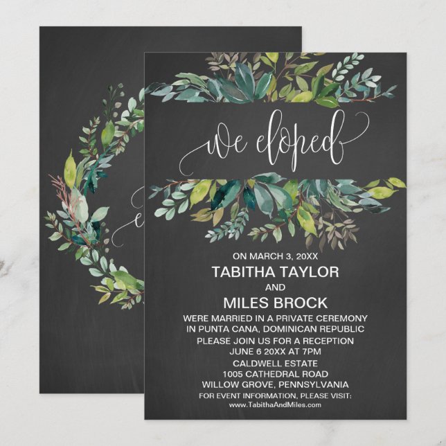Chalkboard Foliage We Eloped Elopement Reception Invitation (Front/Back)