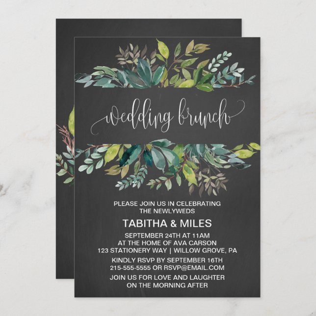 Chalkboard Foliage Wedding Brunch Invitation (Front/Back)