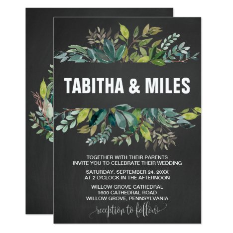 Chalkboard Foliage Wreath Backing Wedding Card