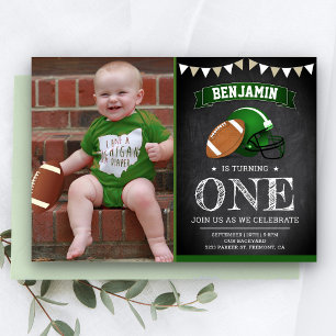 Chalkboard Football 1st First Birthday Party Photo Invitation