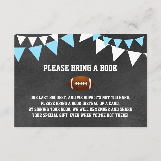 Chalkboard FOOTBALL Bring a BOOK baby shower Enclosure Card (Front)