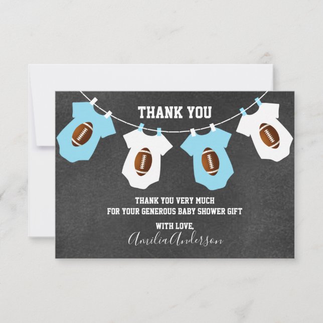 Chalkboard FOOTBALL Theme THANK YOU baby shower Card (Front)