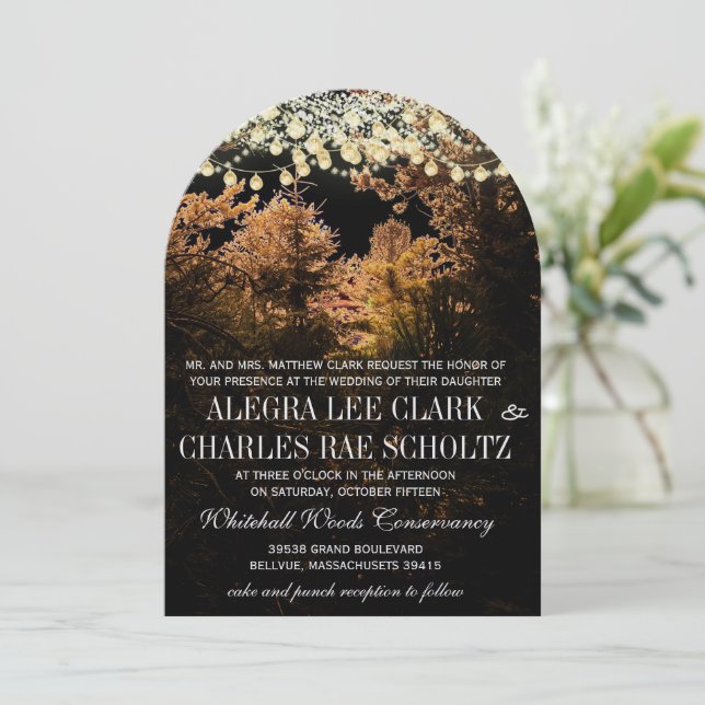 Chalkboard Forest Romantic Tree Wedding Invitation (Standing Front)