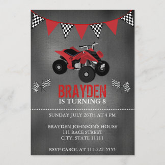 Chalkboard Four Wheeler, ATV Birthday Invitation