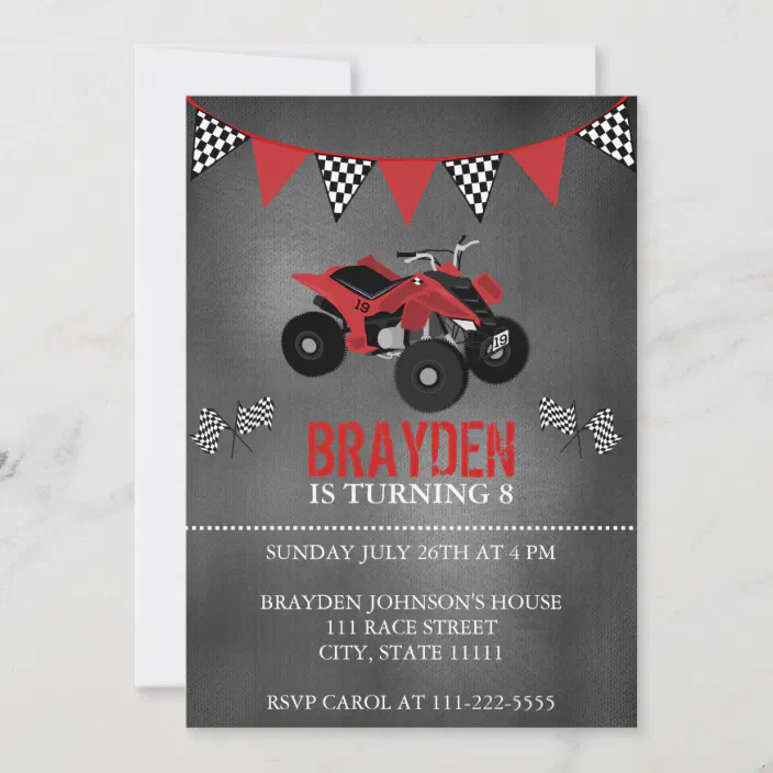 Chalkboard Four Wheeler Atv Birthday Invitation Zazzle Com