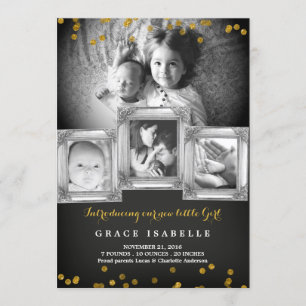 Chalkboard Frame Confetti Baby Birth Announcement