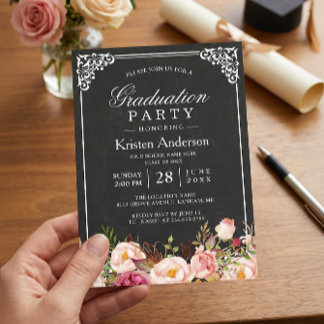 Chalkboard Frame Floral 2022 Graduation Party Invitation
