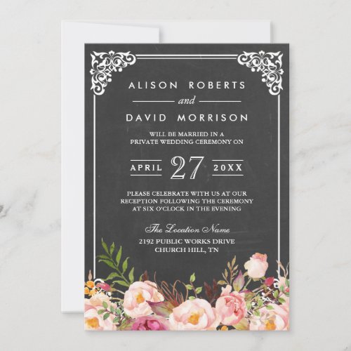 Chalkboard Frame Floral Post Wedding Celebration Card
