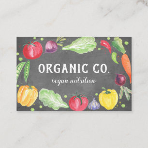 Chalkboard Fresh Watercolor Organic Vegetables Business Card