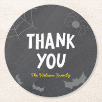Chalkboard Frightful Creatures Halloween Thank You Round Paper Coaster
