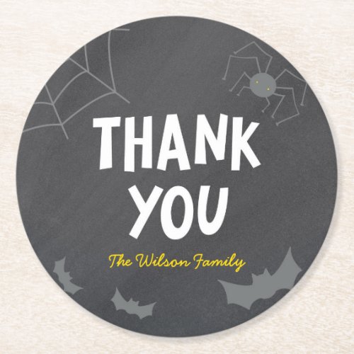 Chalkboard Frightful Creatures Halloween Thank You Round Paper Coaster
