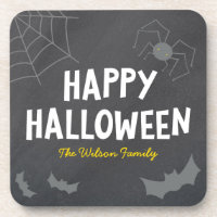Chalkboard Frightful Creatures Happy Halloween Coaster