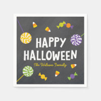 Chalkboard Frightful Creatures Happy Halloween Paper Napkin