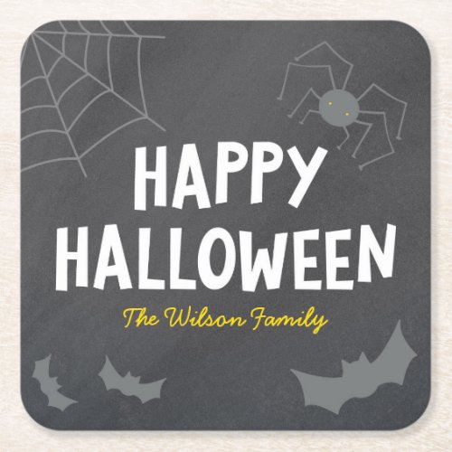 Chalkboard Frightful Creatures Happy Halloween Square Paper Coaster