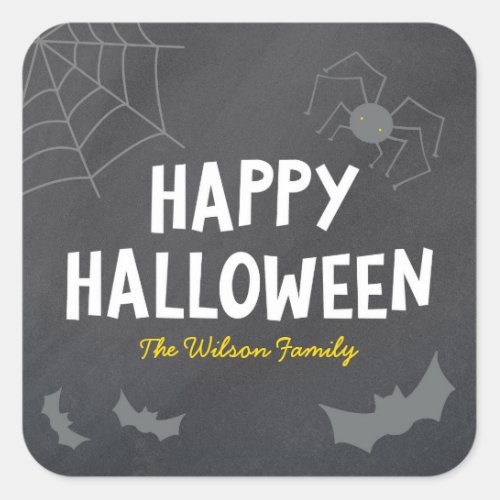 Chalkboard Frightful Creatures Happy Halloween Square Sticker