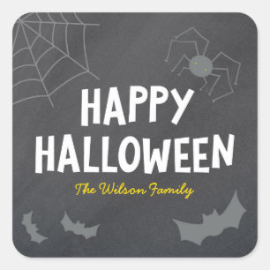 Chalkboard Frightful Creatures Happy Halloween Square Sticker