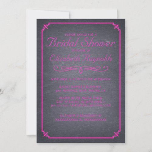 Chalkboard Fuchsia Bridal Shower Invitations