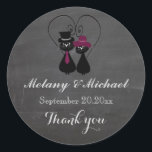 Chalkboard funny cat love couple thank you classic round sticker<br><div class="desc">Chalkboard  trendy funny cat love couple  thank you sticker.</div>