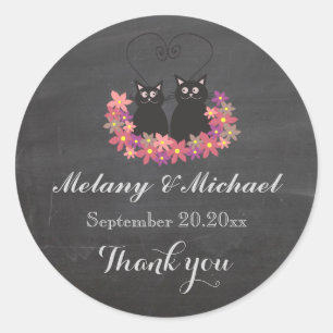 Chalkboard funny cat love couple thank you classic round sticker