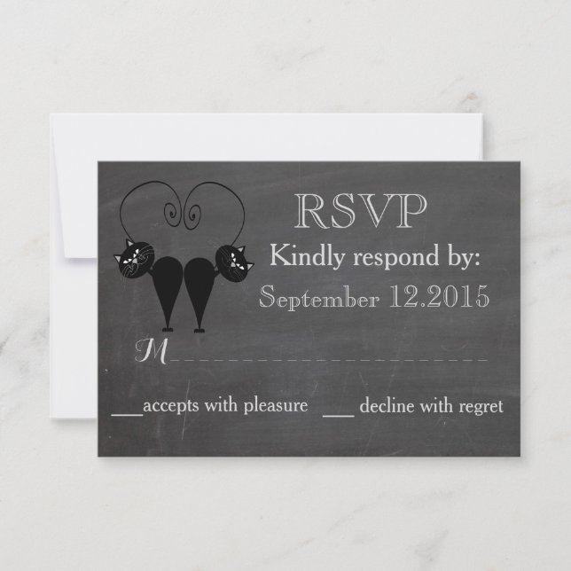Chalkboard funny cat love couple wedding RSPV RSVP Card (Front)