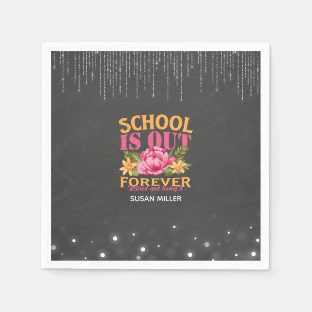 Chalkboard Funny Teacher Floral Retirement  Napkins (Front)