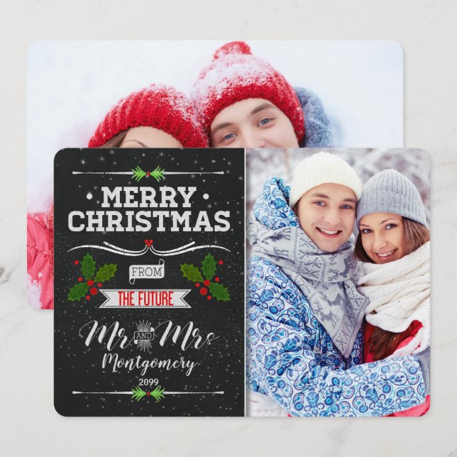 Chalkboard Future Mr and Mrs Christmas 2 Photo Holiday Card (Front/Back)