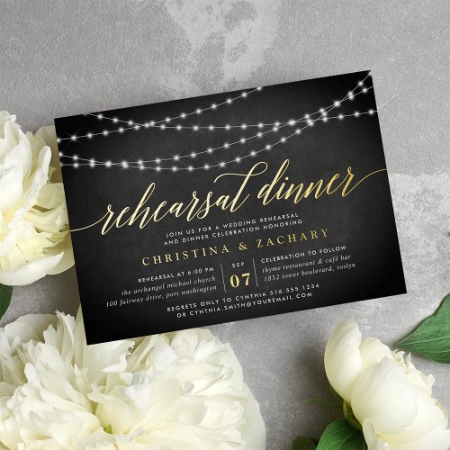 Chalkboard Garland Rehearsal Dinner Foil Invitation