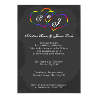 Chalkboard Gay Pride Rainbow Heart Doodle Wedding Invitation