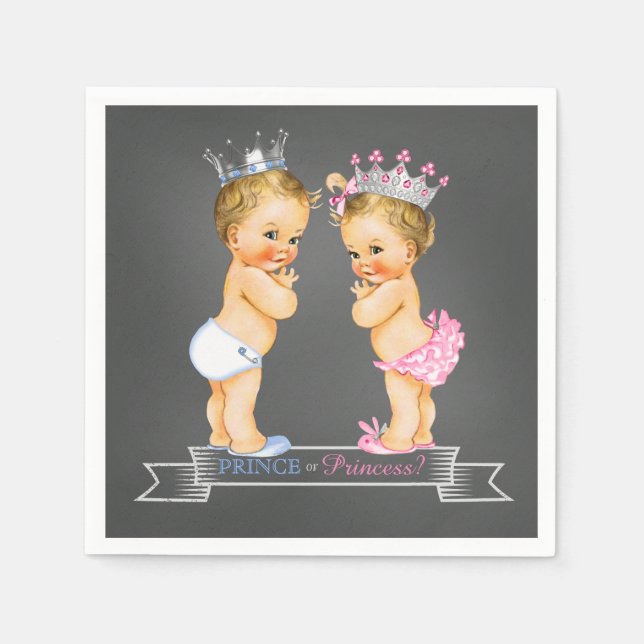 Chalkboard Gender Reveal Blonde Prince Princess Napkins (Front)
