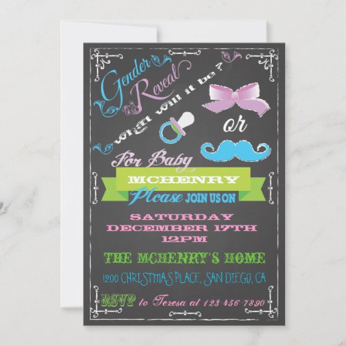 Chalkboard Gender Reveal Party Invitations