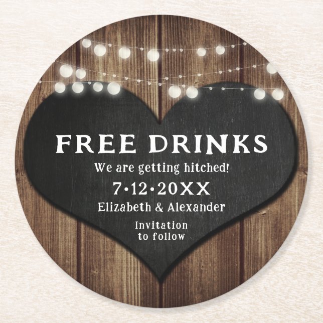 Chalkboard Getting Hitched Wedding Save The Date Round Paper Coaster (Front)