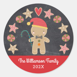Chalkboard Gingerbread Boy Cookie Red Cute Holiday Classic Round Sticker