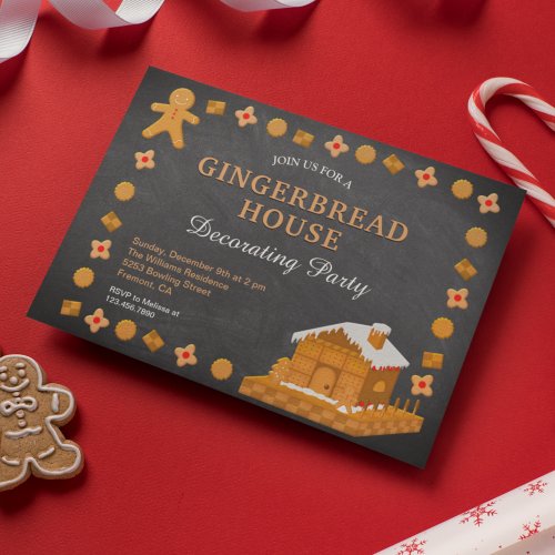 Chalkboard Gingerbread House Decorating Party Invitation