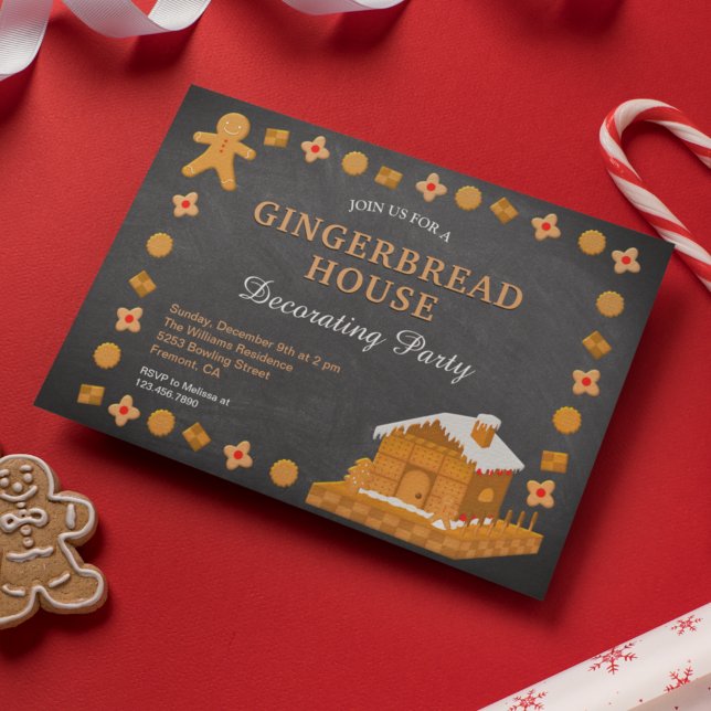 Chalkboard Gingerbread House Decorating Party Invitation (Creator Uploaded)