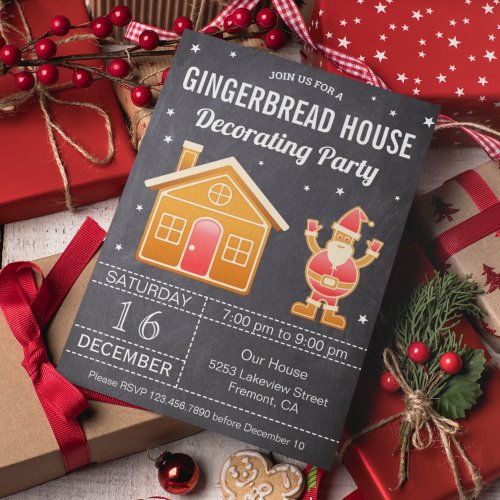 Chalkboard Gingerbread House Decorating Party Invitation